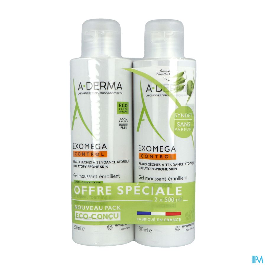 A Derma Exomega Control Gel Moussant Emollient Antigrattage 500ml X2