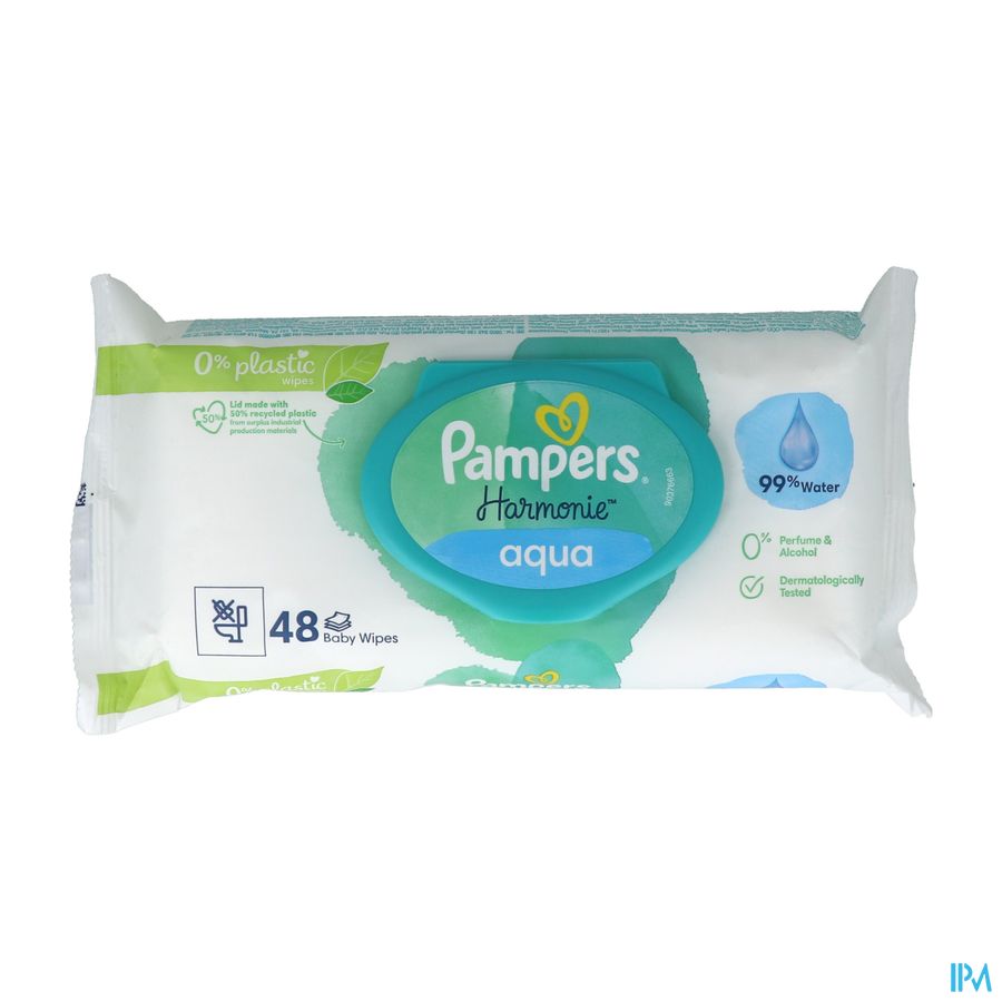 Pampers Harmonie Aqua Lingette 0% Plastique Sachet 48
