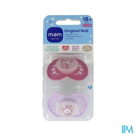 Mam Sucette Original Nuit +18m Silicone X2