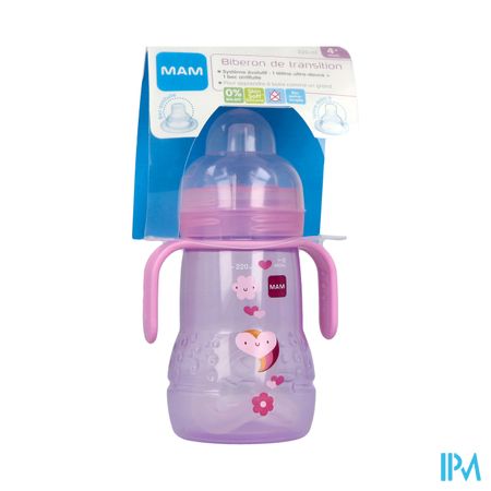 Mam Biberon De Transition 220ml Fille Bec Souple Antifuite Silicone