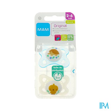 Mam Sucette Anatomique Silicone Original Animaux 2/6m Boite Sterilisation N4 X2