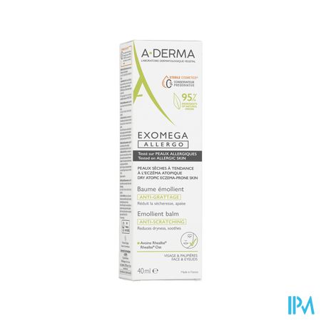 A Derma Exomega Allergo Baume Emollient Antigrattage 40ml