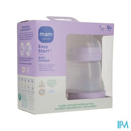 Mam Biberon Easy Start Anticolique 160ml Lilas + Sable Tetine Debit 1 X2