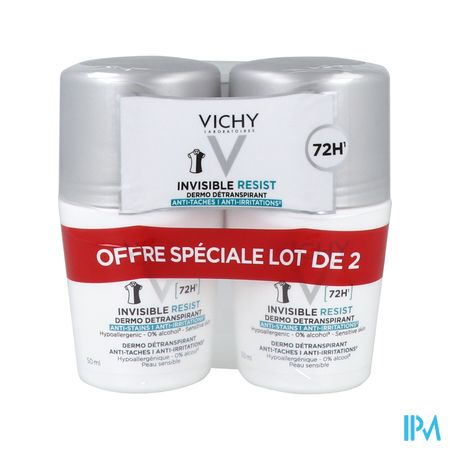 Vichy Deodorant 72h Invisible Resist Roll On 50ml X2