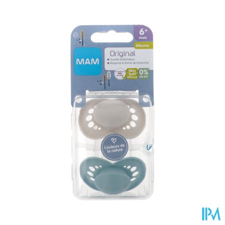 Mam Sucette Anatomique Silicone Original Couleurs De La Nature Unie +6m Boite Sterilisation N67 X2