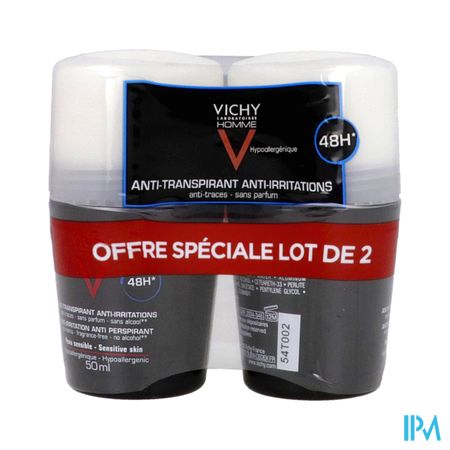 Vichy Homme Antitranspirant Bille Antiirritations 48h 50ml X2