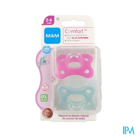 Mam Sucette Comfort Rose 2/6m Silicone Bte Sterilisation X2