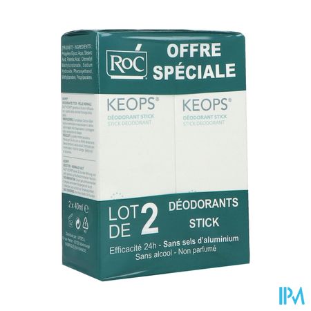 Roc Keops Deodorant Stick 24h 40ml X2