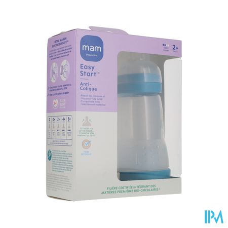 Mam Biberon Easy Start Anticolique 260ml Ocean + Sable Tetine Debit 2 X2