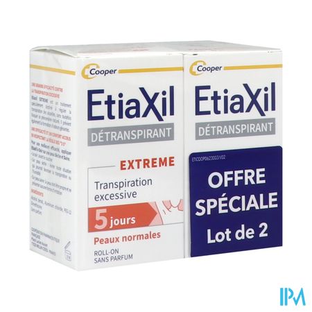 Cooper Etiaxil Detranspirant Aisselles Peaux Normales Roll On 15ml X2