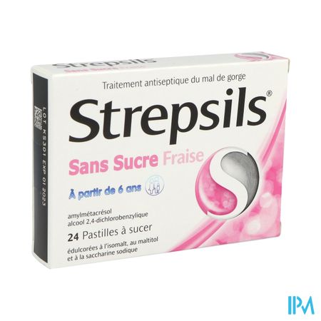 Strepsils Fraise Sans Sucre Pastille A Sucer 24