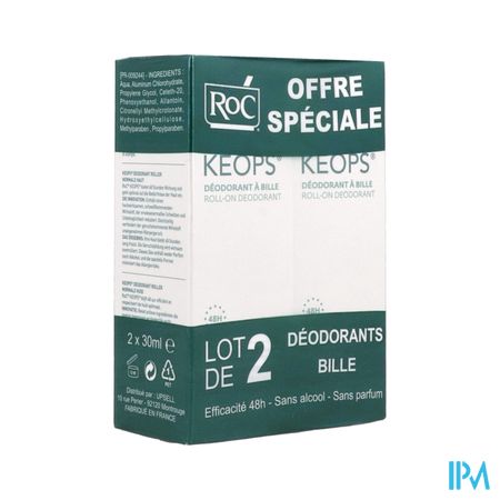 Roc Keops Deodorant Roll On 48h 30ml X2