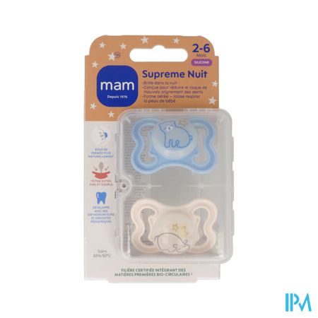Mam Sucette Supreme Nuit 2/6 Mois Silicone X2