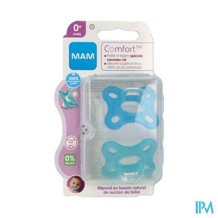 Mam Sucette Comfort Bleu +0m Silicone Bte Sterilisation X2