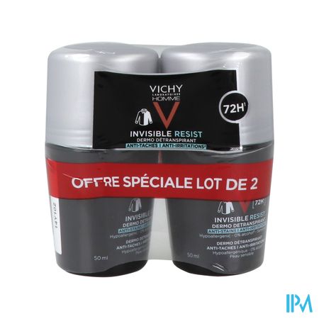 Vichy Homme Deodorant 72h Invisible Resist Roll On 50ml X2