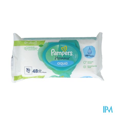 Pampers Harmonie Aqua Lingette 0% Plastique Sachet 48