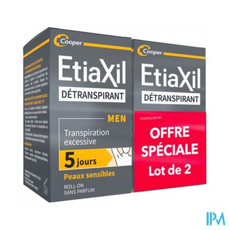 Cooper Etiaxil Detranspirant Aisselles Peaux Sensibles Men Roll On 15ml X2