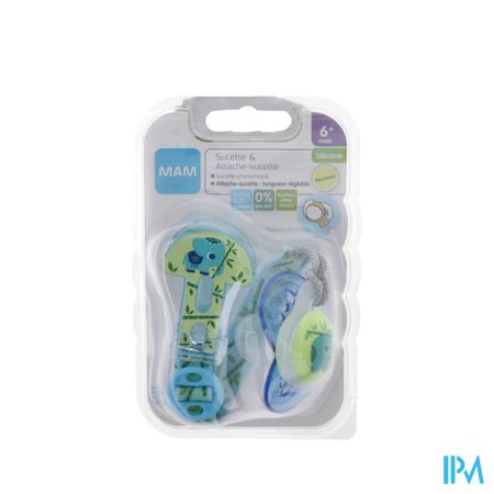 Mam Kit Sucette Anatomique Silicone + Attache +6m