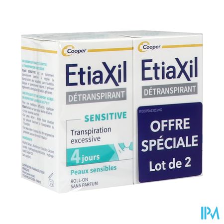 Cooper Etiaxil Detranspirant Aisselles Peaux Sensibles Roll On 15ml X2